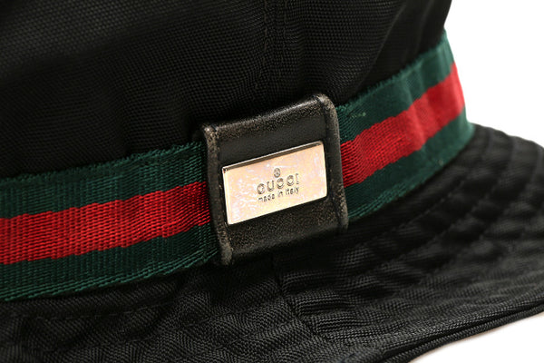グッチ シェリーライン ブラック 黒 ナイロン ハット レディース GUCCI 中古