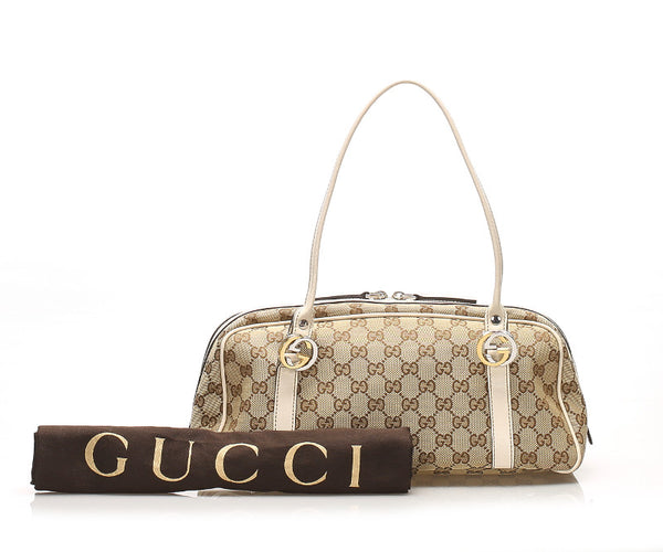 グッチ GGキャンバス ミスGG 232958 ベージュ アイボリー キャンバス レザー ボストンバッグ レディース GUCCI 中古