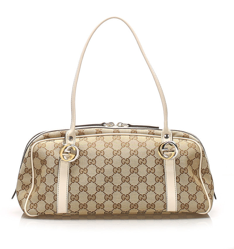 グッチ GGキャンバス ミスGG 232958 ベージュ アイボリー キャンバス レザー ボストンバッグ レディース GUCCI 中古