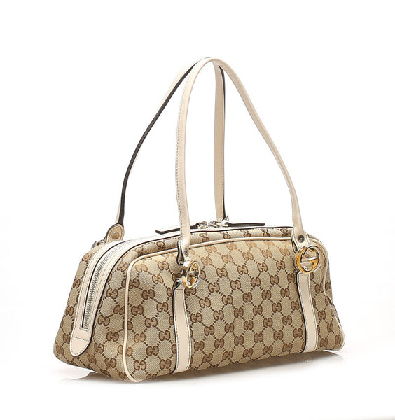 グッチ GGキャンバス ミスGG 232958 ベージュ アイボリー キャンバス レザー ボストンバッグ レディース GUCCI 中古