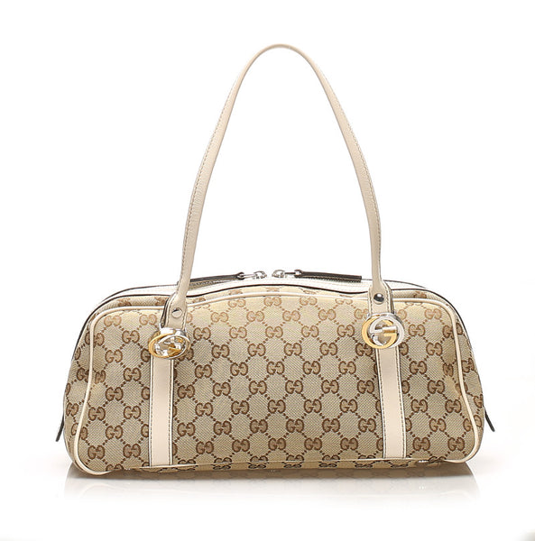 グッチ GGキャンバス ミスGG 232958 ベージュ アイボリー キャンバス レザー ボストンバッグ レディース GUCCI 中古