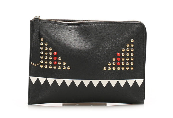 フェンディ モンスター 8M0363-5QB ブラック レザー クラッチバッグ ユニセックス FENDI 中古