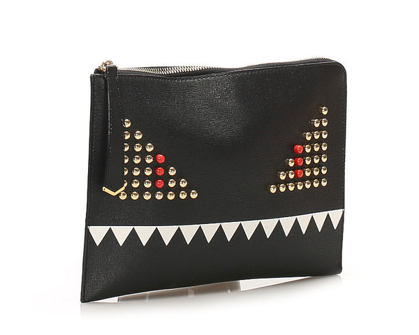 フェンディ モンスター 8M0363-5QB ブラック レザー クラッチバッグ ユニセックス FENDI 中古