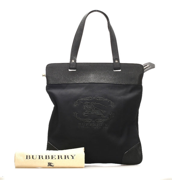 バーバリー ブラック ナイロン レザー トートバッグ レディース BURBERRY 中古