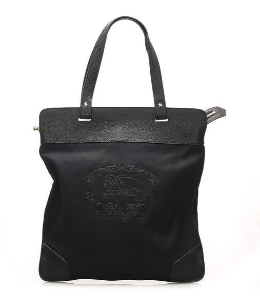 バーバリー ブラック ナイロン レザー トートバッグ レディース BURBERRY 中古