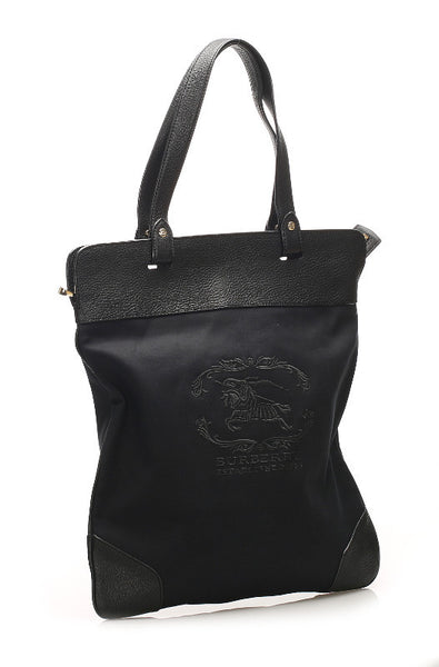 バーバリー ブラック ナイロン レザー トートバッグ レディース BURBERRY 中古