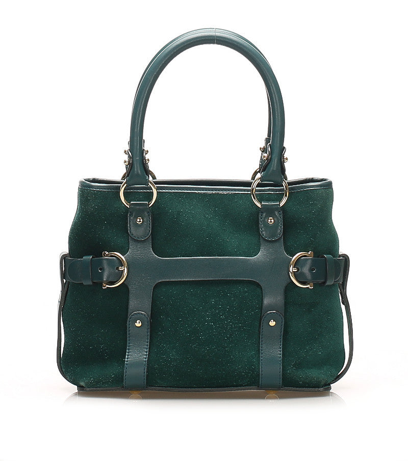 サルヴァトーレフェラガモ グリーン スウェード レザー ハンドバッグ レディース Salvatore Ferragamo 【中古】