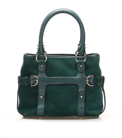 サルヴァトーレフェラガモ グリーン スウェード レザー ハンドバッグ レディース Salvatore Ferragamo 【中古】