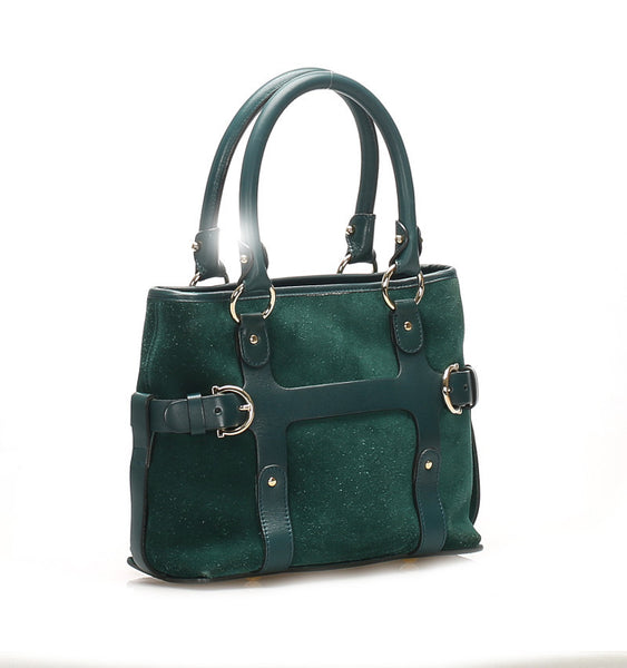 サルヴァトーレフェラガモ グリーン スウェード レザー ハンドバッグ レディース Salvatore Ferragamo 【中古】