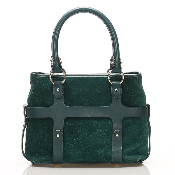 サルヴァトーレフェラガモ グリーン スウェード レザー ハンドバッグ レディース Salvatore Ferragamo 【中古】