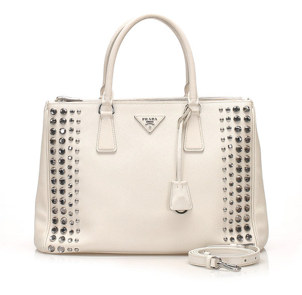 プラダ スタッズ ホワイト 白 レザー サファイアーノ ハンドバッグ ショルダーバッグ 2WAY レディース PRADA 中古