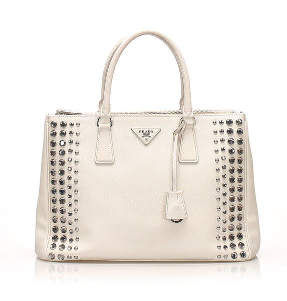 プラダ スタッズ ホワイト 白 レザー サファイアーノ ハンドバッグ ショルダーバッグ 2WAY レディース PRADA 中古