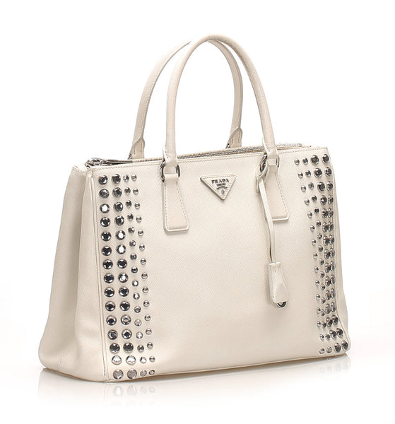 プラダ スタッズ ホワイト 白 レザー サファイアーノ ハンドバッグ ショルダーバッグ 2WAY レディース PRADA 中古