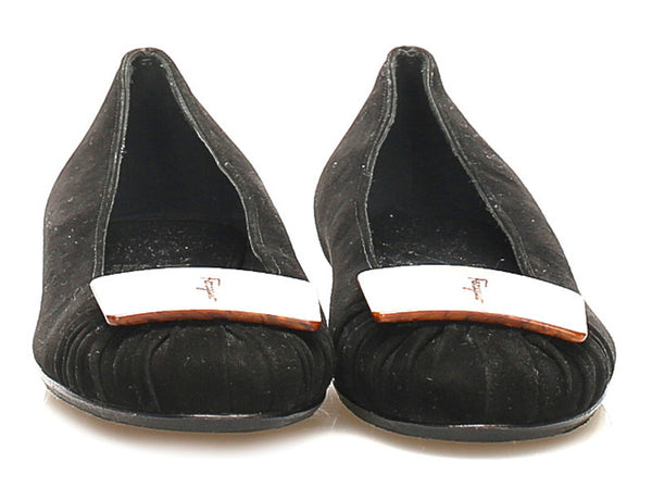 サルヴァトーレフェラガモ ブラック ブラウン スウェード バレエシューズ レディース Salvatore Ferragamo 【中古】