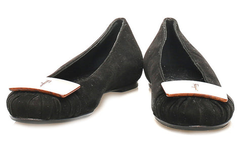 サルヴァトーレフェラガモ ブラック ブラウン スウェード バレエシューズ レディース Salvatore Ferragamo 【中古】