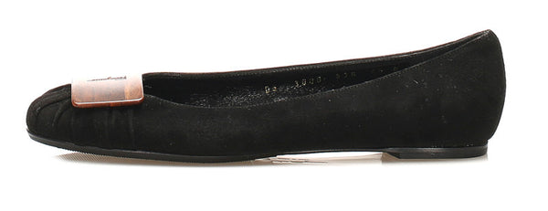 サルヴァトーレフェラガモ ブラック ブラウン スウェード バレエシューズ レディース Salvatore Ferragamo 【中古】