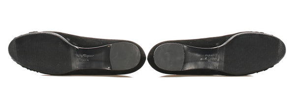 サルヴァトーレフェラガモ ブラック ブラウン スウェード バレエシューズ レディース Salvatore Ferragamo 【中古】