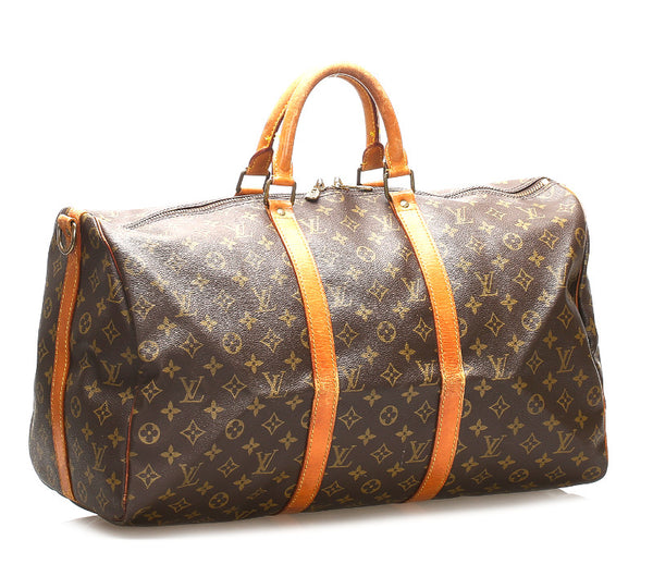 ルイ ヴィトン モノグラム キーポル バンドリエール 50 M41416 ブラウン 茶 PVC レザー ボストンバッグ ユニセックス LOUIS VUITTON 中古