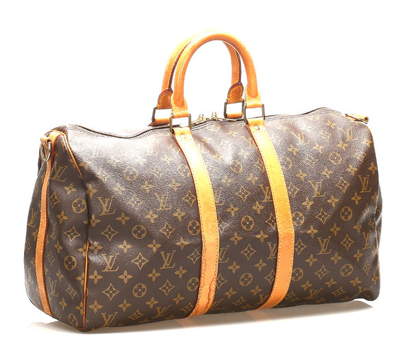ルイ ヴィトン モノグラム キーポル バンドリエール45 M41418 ブラウン 茶 PVC レザー ボストンバッグ ユニセックス LOUIS VUITTON 中古