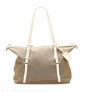 プラダ ロゴジャガード カーキ キャンバス レザー ハンドバッグ ショルダーバッグ 2WAY レディース PRADA 中古