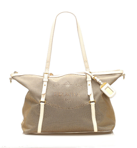 プラダ ロゴジャガード カーキ キャンバス レザー ハンドバッグ ショルダーバッグ 2WAY レディース PRADA 中古