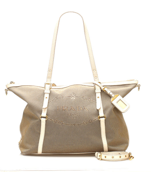 プラダ ロゴジャガード カーキ キャンバス レザー ハンドバッグ ショルダーバッグ 2WAY レディース PRADA 中古