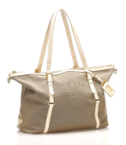 プラダ ロゴジャガード カーキ キャンバス レザー ハンドバッグ ショルダーバッグ 2WAY レディース PRADA 中古