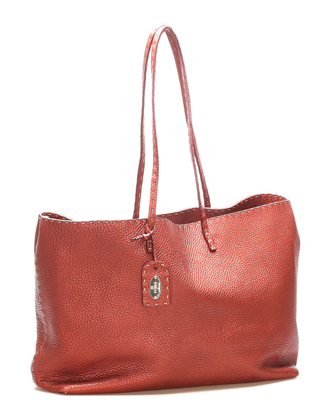 フェンディ レッド レザー トートバッグ ユニセックス FENDI 中古