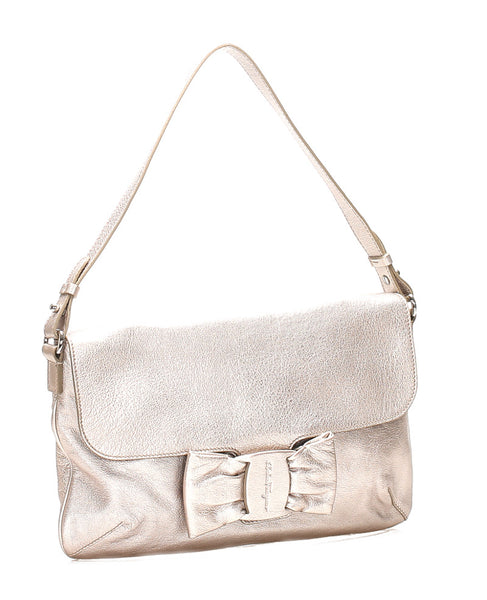 サルヴァトーレフェラガモ ヴァラリボン EY-21 A979 シャンパンゴールド レザー ショルダーバッグ レディース Salvatore Ferragamo 【中古】