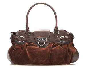 サルヴァトーレフェラガモ ガンチーニ BW-21 5370 ブラウン スウェード レザー ショルダーバッグ レディース Salvatore Ferragamo 中古