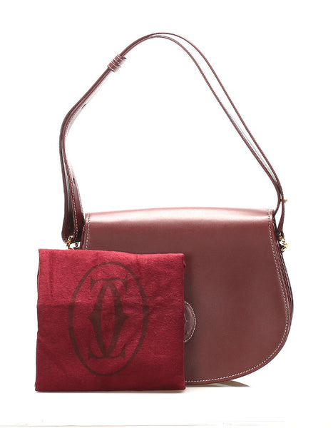 カルティエ マストライン ワインレッド レザー ショルダーバッグ レディース CARTIER 中古