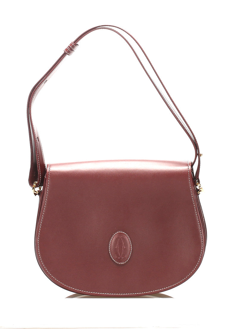 カルティエ マストライン ワインレッド レザー ショルダーバッグ レディース CARTIER 中古