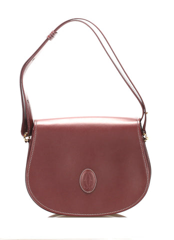 カルティエ マストライン ワインレッド レザー ショルダーバッグ レディース CARTIER 中古