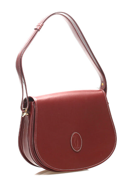 カルティエ マストライン ワインレッド レザー ショルダーバッグ レディース CARTIER 中古