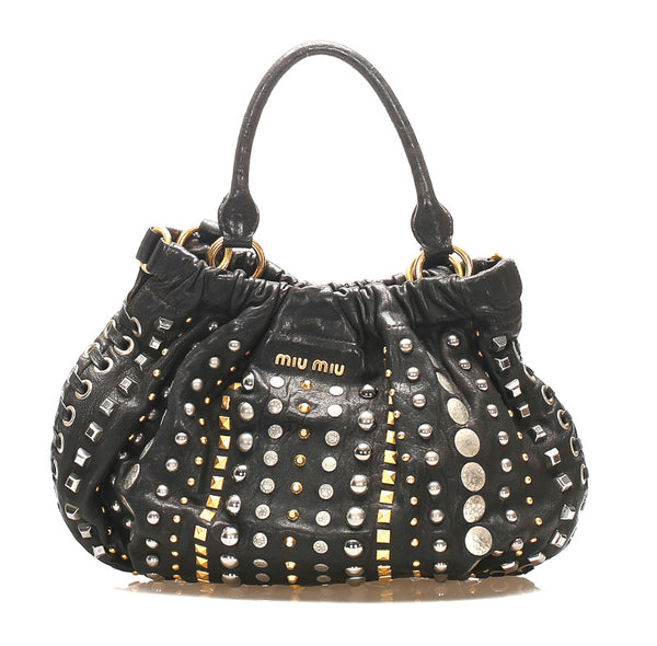 ミュウミュウ スタッズ ブラック 黒 レザー ショルダーバッグ レディース MIUMIU 中古