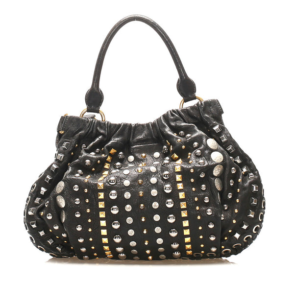 ミュウミュウ スタッズ ブラック 黒 レザー ショルダーバッグ レディース MIUMIU 中古