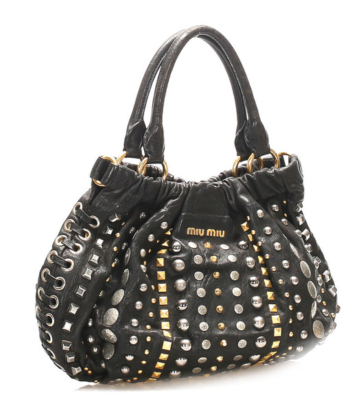 ミュウミュウ スタッズ ブラック 黒 レザー ショルダーバッグ レディース MIUMIU 中古