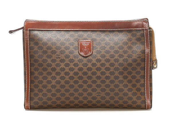 セリーヌ マカダム ブラウン 茶 PVC レザー クラッチバッグ メンズ CELINE 中古