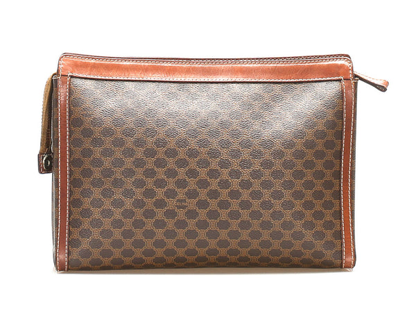 セリーヌ マカダム ブラウン 茶 PVC レザー クラッチバッグ メンズ CELINE 中古