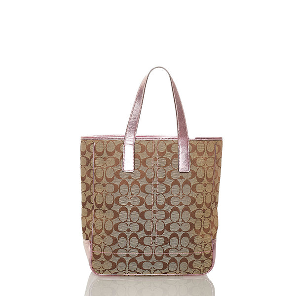 コーチ トートバッグ ベージュ ピンク キャンバス レザー レディース COACH 【中古】