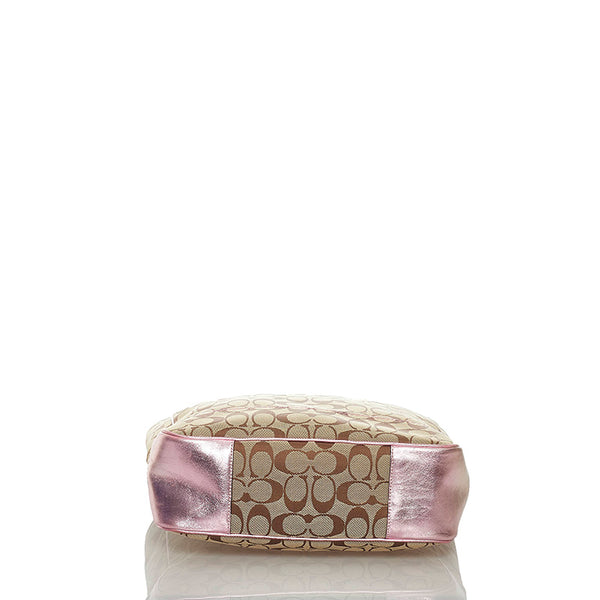 コーチ トートバッグ ベージュ ピンク キャンバス レザー レディース COACH 【中古】