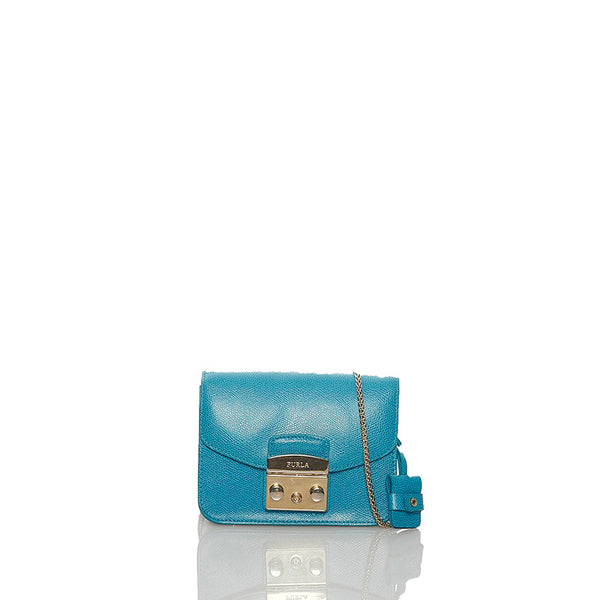 フルラ メトロポリス ブルー レザー チェーン ショルダーバッグ レディース Furla 【中古】