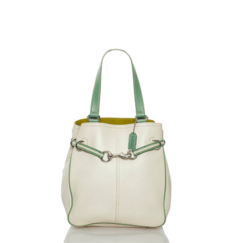 コーチ トートバッグ 7532 ホワイト グリーン レザー レディース COACH 【中古】