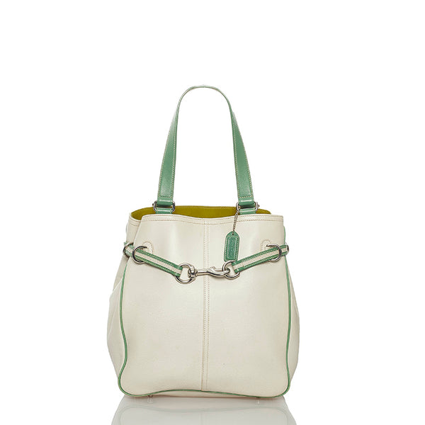 コーチ トートバッグ 7532 ホワイト グリーン レザー レディース COACH 【中古】