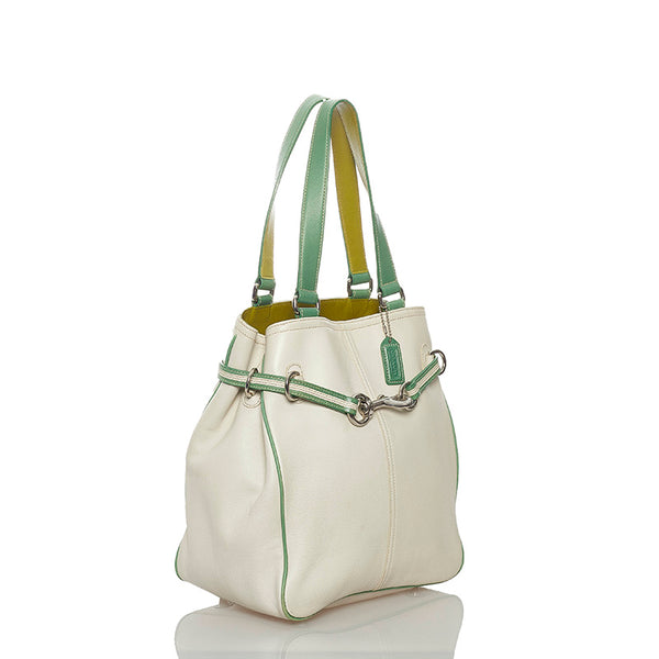 コーチ トートバッグ 7532 ホワイト グリーン レザー レディース COACH 【中古】