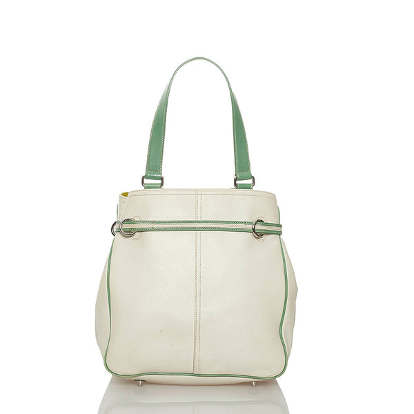 コーチ トートバッグ 7532 ホワイト グリーン レザー レディース COACH 【中古】