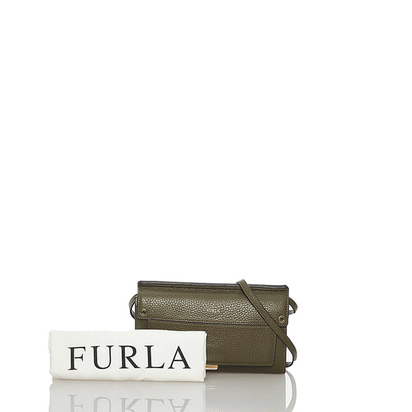 フルラ モスグリーン レザー ショルダーウォレット 斜め掛け レディース Furla 【中古】