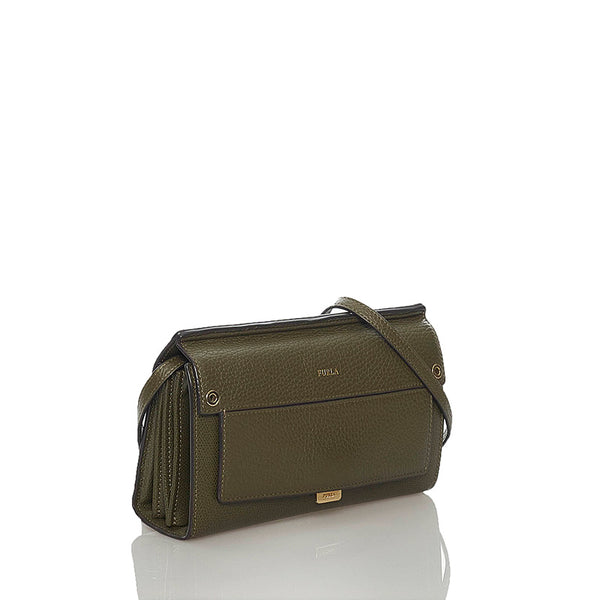 フルラ モスグリーン レザー ショルダーウォレット 斜め掛け レディース Furla 【中古】