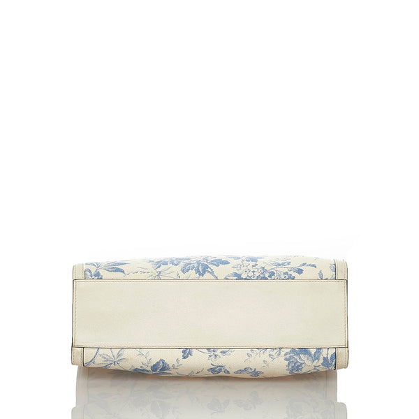 グッチ GGリボン ハーバリウム 432684 ホワイト ブルー キャンバス レザー トートバッグ レディース GUCCI 【中古】