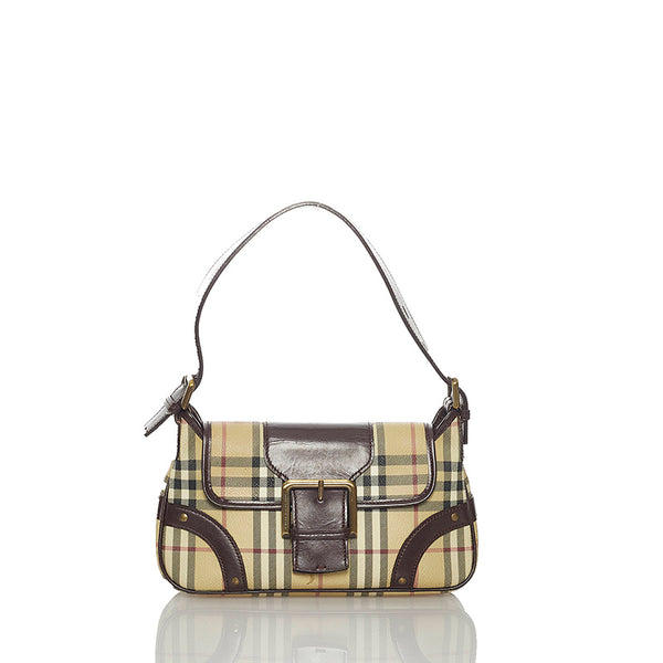 バーバリー ノバチェック ベージュ ブラウン PVC レザー ショルダーバッグ レディース BURBERRY 【中古】